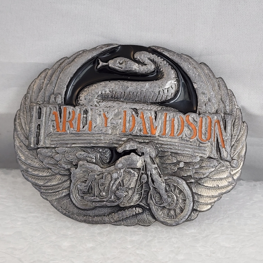 Harley Davidson USA Logo Motorcycle Snake Wings Biker Vintage 1991 Belt Buckle